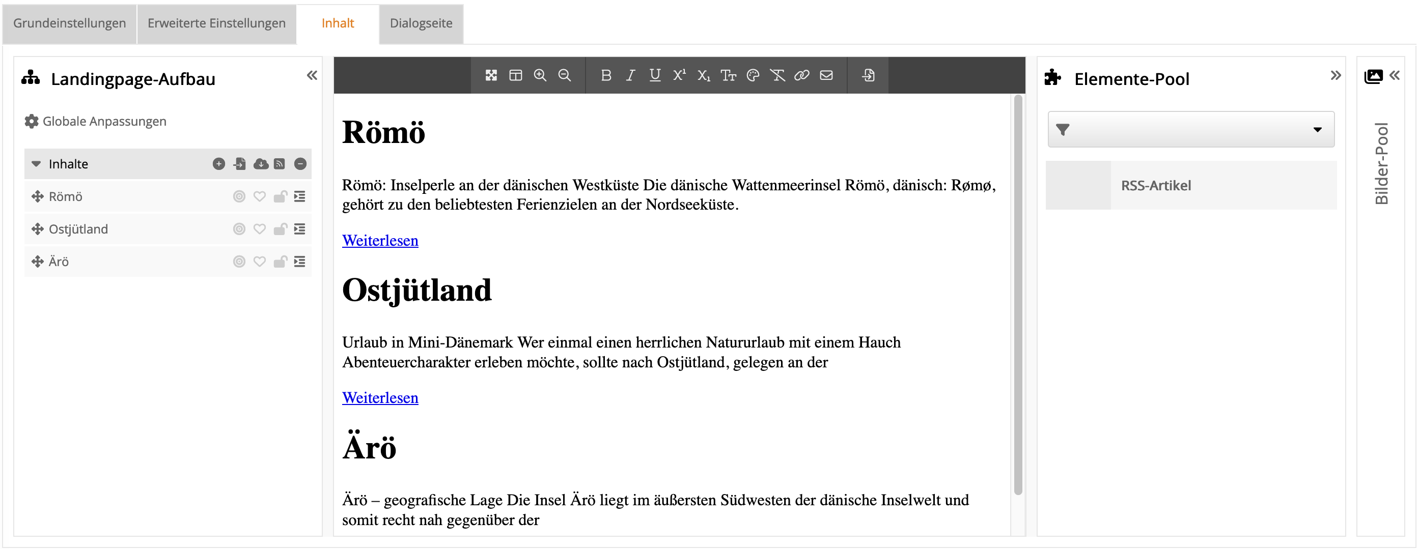 Editor-Ansicht des RSS-Templates